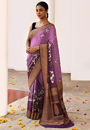 Banarasi Pure Crepe Silk Saree in Purple Ombre
