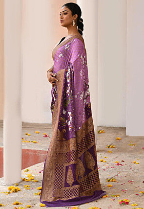 Banarasi Pure Crepe Silk Saree in Purple Ombre