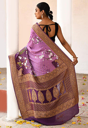Banarasi Pure Crepe Silk Saree in Purple Ombre