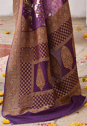Banarasi Pure Crepe Silk Saree in Purple Ombre