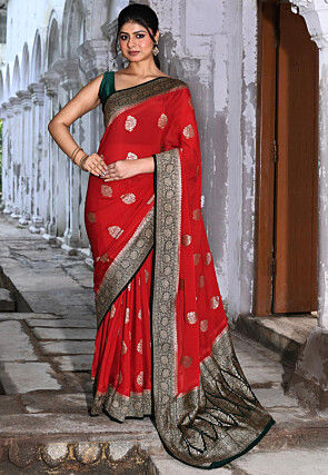 Banarasi Pure Crepe Silk Saree in Red