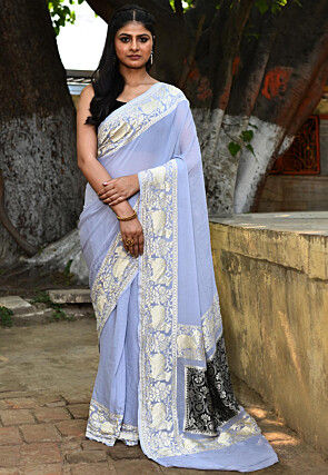 Banarasi Pure Crepe Silk Saree in Sky Blue