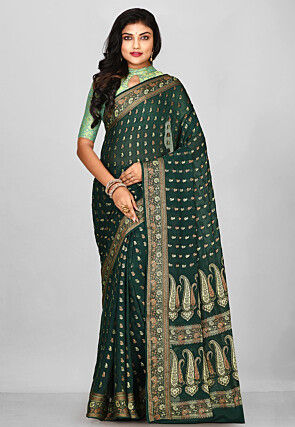Banarasi Pure Georgette Saree in Dark Green