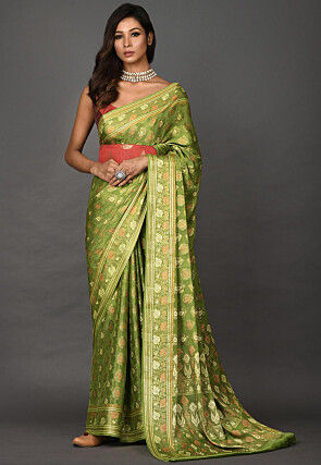 Banarasi Pure Georgette Saree in Olive Green