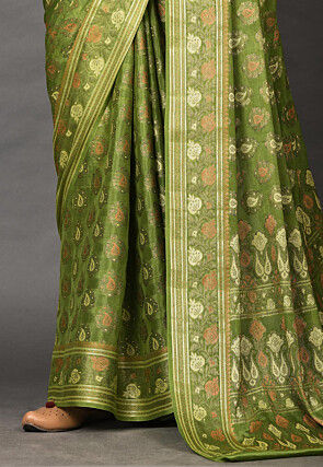Banarasi Pure Georgette Saree in Olive Green