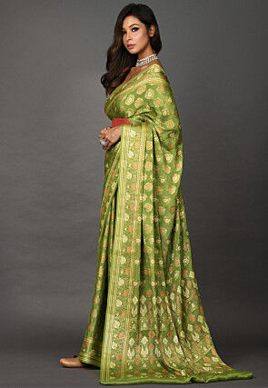 Banarasi Pure Georgette Saree in Olive Green