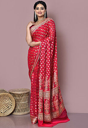 Banarasi Silk Red Bridal Handloom Saree Online Shopping India USA – Sunasa