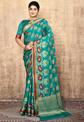 Banarasi Pure Georgette Saree in Teal Blue