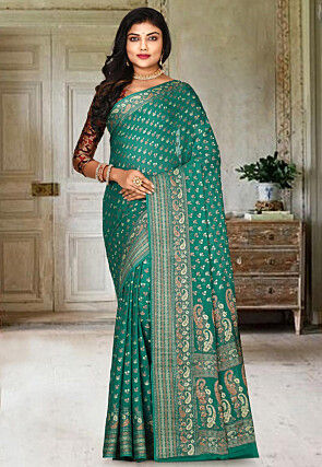 Banarasi Pure Georgette Saree in Teal Green