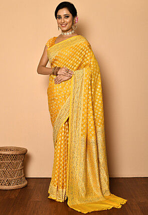 Banarasi Pure Georgette Saree in Yellow