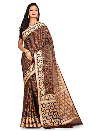 Banarasi Pure Georgette Silk Saree in Dark Brown