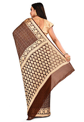 Banarasi Pure Georgette Silk Saree in Dark Brown