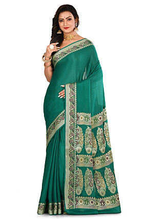 Banarasi Pure Georgette Silk Saree in Dark Teal Green