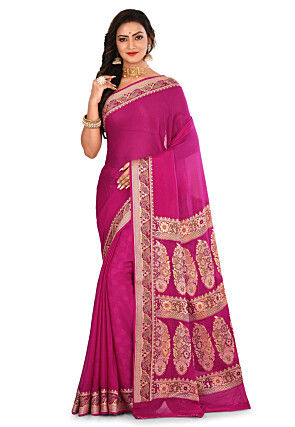 Banarasi Pure Georgette Silk Saree in Fuchsia