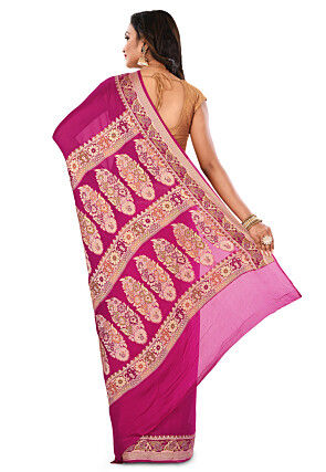 Banarasi Pure Georgette Silk Saree in Fuchsia