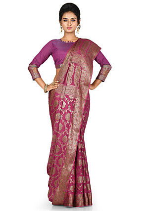Banarasi Pure Georgette Silk Saree in Fuchsia