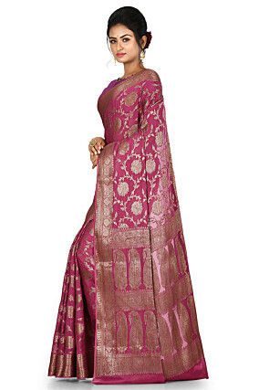 Banarasi Pure Georgette Silk Saree in Fuchsia
