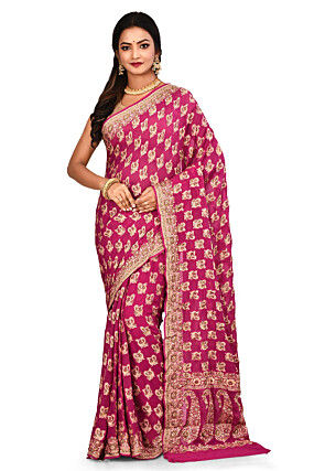 Banarasi Pure Georgette Silk Saree in Magenta