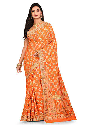 Banarasi Pure Georgette Silk Saree in Orange