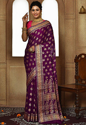 Banarasi Pure Georgette Silk Saree in Purple