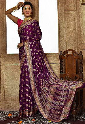 Banarasi Pure Georgette Silk Saree in Purple