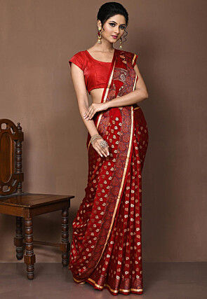 Banarasi Pure Georgette Silk Saree in Red