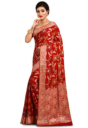 Banarasi Pure Georgette Silk Saree in Red