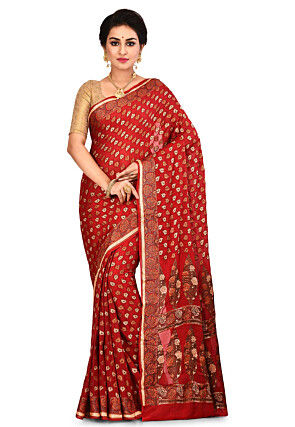 Banarasi Pure Georgette Silk Saree in Red