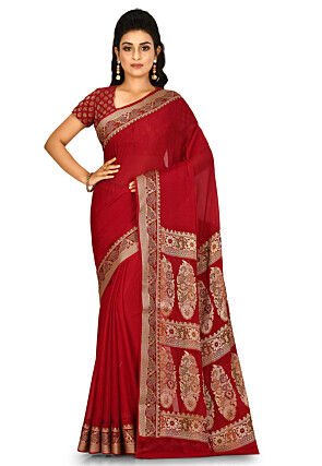 Banarasi Pure Georgette Silk Saree in Red
