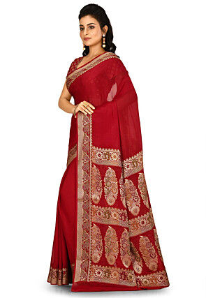 Banarasi Pure Georgette Silk Saree in Red
