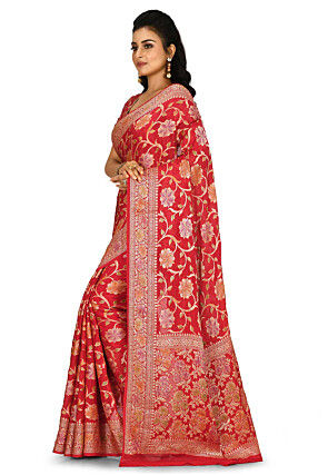 Banarasi Pure Georgette Silk Saree in Red