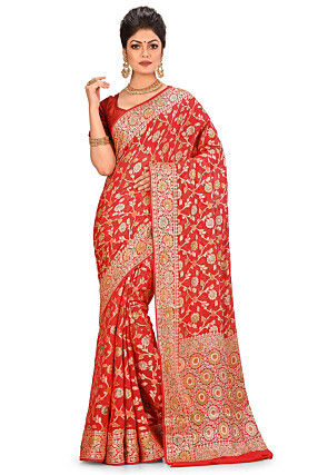 Banarasi Pure Georgette Silk Saree in Red