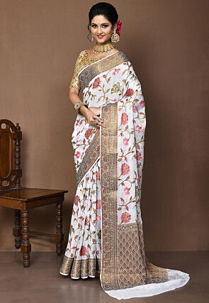 Banarasi Pure Georgette Silk Saree in White