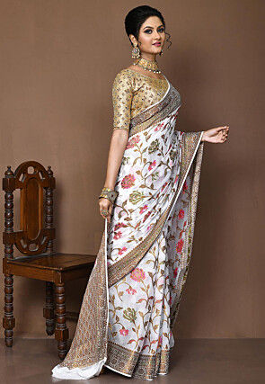 Banarasi Pure Georgette Silk Saree in White