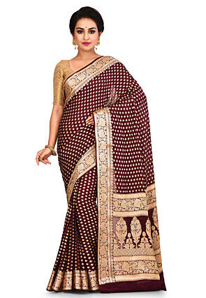 Banarasi Pure Georgette Silk Saree in Wine