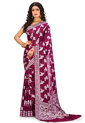 Banarasi Pure Georgette Silk Saree in Wine