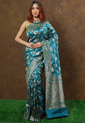 Banarasi Pure Katan Silk Saree in Teal Blue