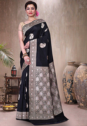 Kashivastra 5.5 m (separate blouse piece) Banarasi Chiffon Silk Saree With  Black And Pink Colour at Rs 1700 in Varanasi