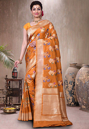 Banarasi Pure Katan Silk Handloom Saree in Dark Mustard