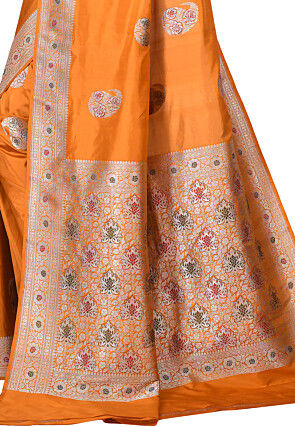 Banarasi Pure Katan Silk Handloom Saree in Mustard