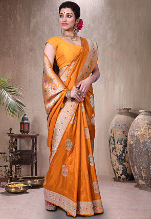 Banarasi Pure Katan Silk Handloom Saree in Mustard