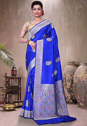 Banarasi Pure Katan Silk Handloom Saree in Royal Blue