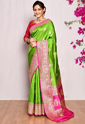 Banarasi Pure Katan Silk Saree in Light Green