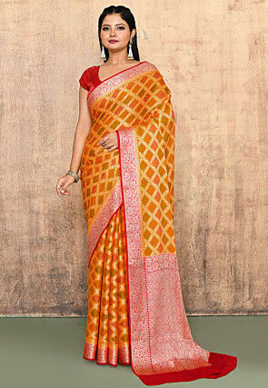 Banarasi Pure Khadi Georgette Saree in Yellow