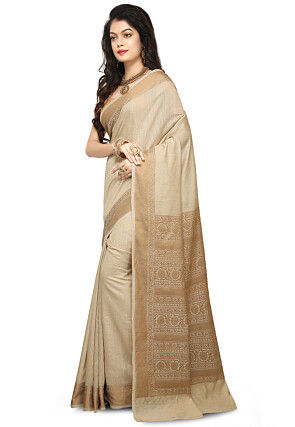 Banarasi Muga Silk Saree in Light Beige