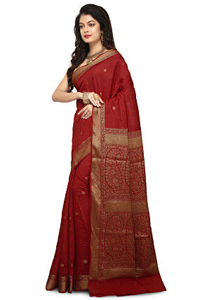 Banarasi Muga Silk Saree in Maroon