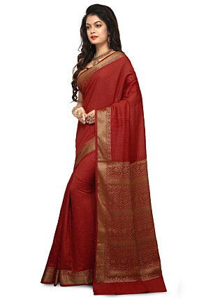 Banarasi Muga Silk Saree in Rust