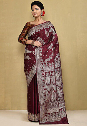 Banarasi Pure Silk Saree in Dark Maroon
