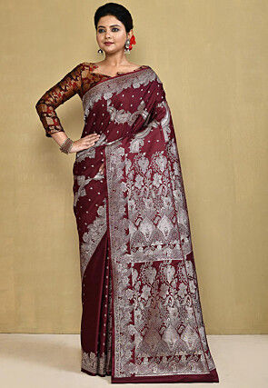 Banarasi Pure Silk Saree in Dark Maroon