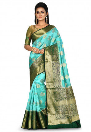 Banarasi Silk Saree in Light teal green
